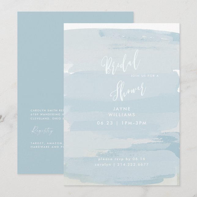 Modern Icy Blue and White Bridal Shower Invitation (Front/Back)