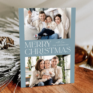 Modern Icy Blue Merry Christmas 2 Photo Holiday Card