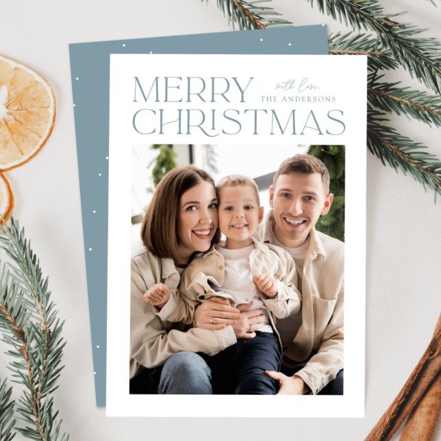 Modern Icy Blue Merry Christmas Photo Holiday Card (Creator Uploaded)