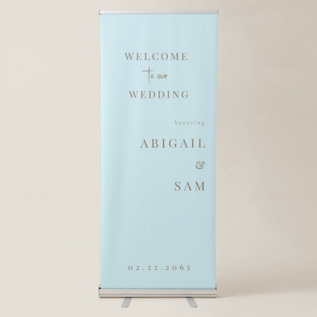Modern Icy Blue Script Wedding Welcome II Retractable Banner (Front)