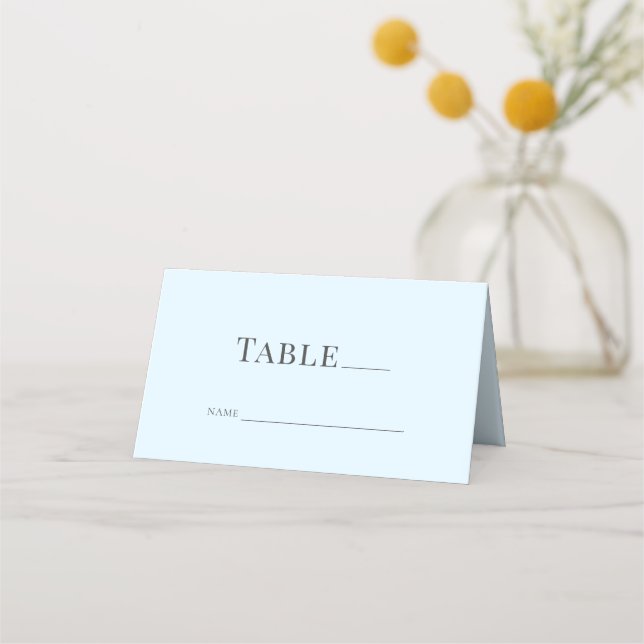 Modern Icy Blue Wedding Folded Place Card (Front)