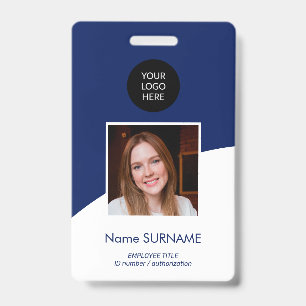 Modern ID card custom logo photo QR code dark navy Badge