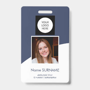 Modern ID card custom logo photo QR code navy Badge