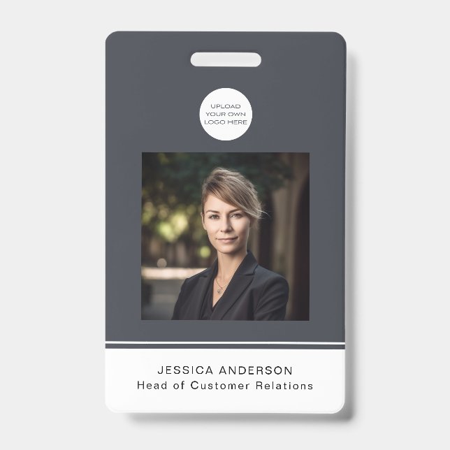 Modern ID Card Grey Minimal Logo Photo QR Code Badge (Front)