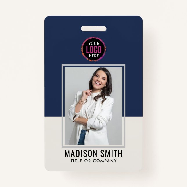 Modern ID Card | Minimalist Business Employee QR B ID Badge (Front)