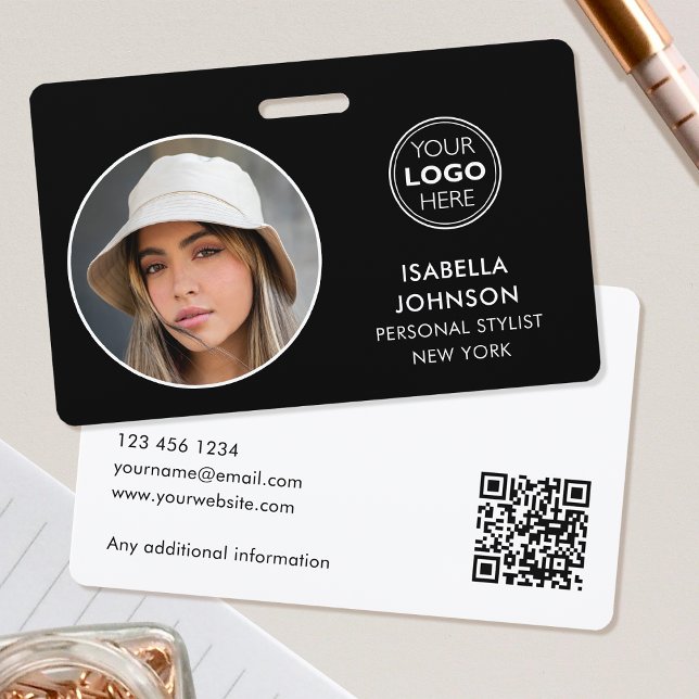 Modern ID Photo Logo QR Code Black White Security ID Badge (Creator Uploaded)