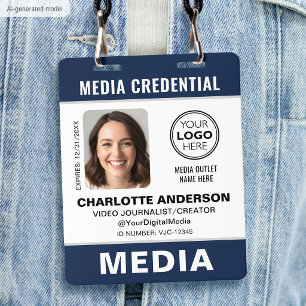 Modern ID Photo Media Press Logo Security Blue Badge