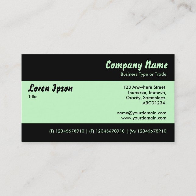 Modern II - Mint Green and Black Business Card (Front)