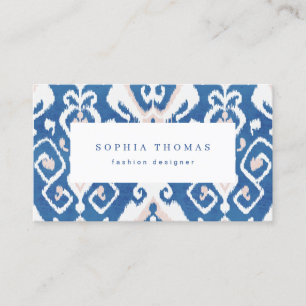 Modern ikat blue white professional business card