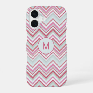Modern Ikat Chevron Stripe Monogram Initial iPhone 16 Case