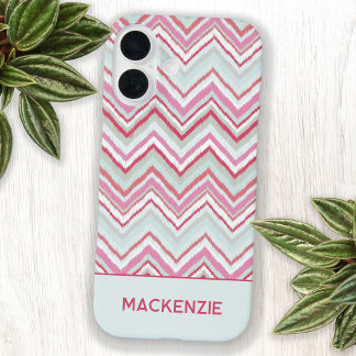 Modern Ikat Chevron Stripe Personalised Name iPhone 16 Case