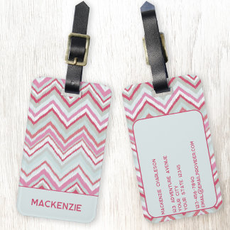 Modern Ikat Chevron Stripe Personalised Name Luggage Tag