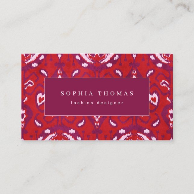 Modern ikat pattern red professional business card (Front)