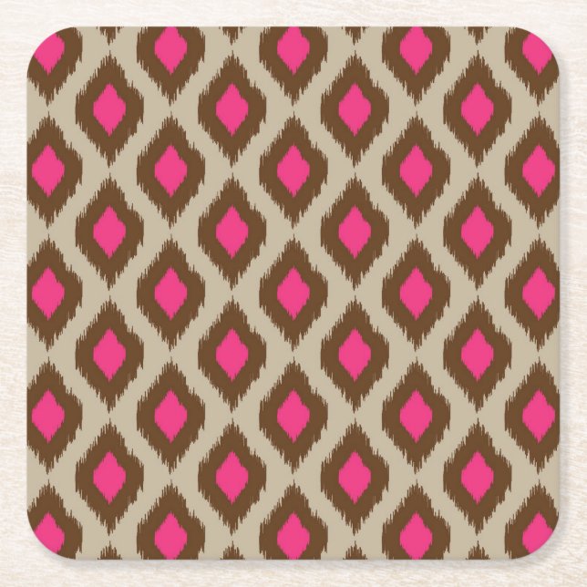 Modern ikat pattern square paper coaster (Front)