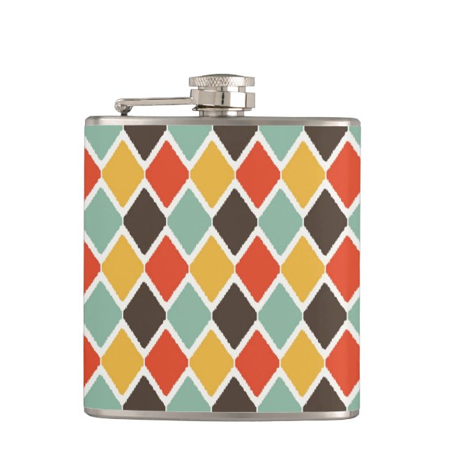 Modern ikat tribal fashion pattern hip flask (Front)