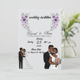Modern Illustrated Black Couple Wedding Invitation