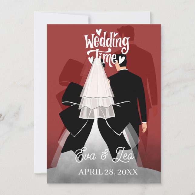 Modern Illustrated Couple Wedding Invitation (Front)