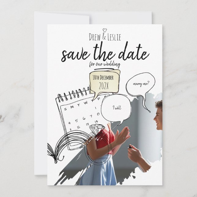 Modern Illustrated Love Story Minimal Courthouse Save The Date (Front)