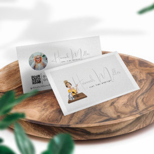 Modern Illustrated Podcast Photo QR Code Business Card