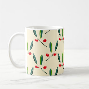 Modern Illustrated Red Berries Pattern Coffee Mug