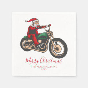Modern Illustration Christmas Motorcyclist Santa Napkin