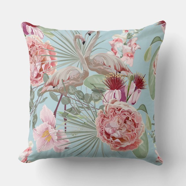 Modern illustration floral flamingo blue luxurious cushion (Front)
