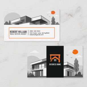 Modern Illustration House Orange Real Estate Agent Business Card