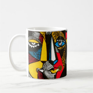 Modern illustration in linocut style. Surreal colo Coffee Mug