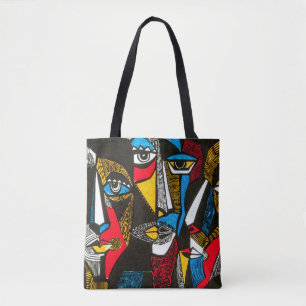 Modern illustration in linocut style. Surreal colo Tote Bag