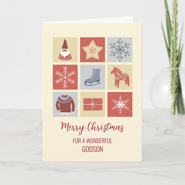 Modern Illustrations Godson Merry Christmas Card (Front)