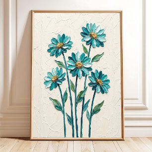 Modern Impasto Daisy Canvas Art for Living Room Poster