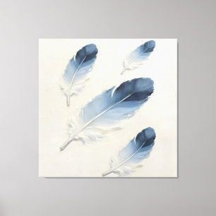 Modern Impasto Textured Blue Feather Oil Art Canvas Print