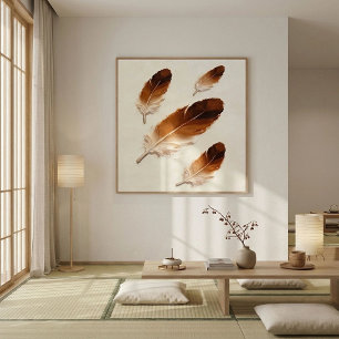 Modern Impasto Textured Brown Feather Oil Art Canvas Print