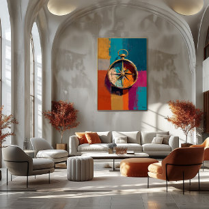 Modern Impressionist Compass Painting Direction Poster