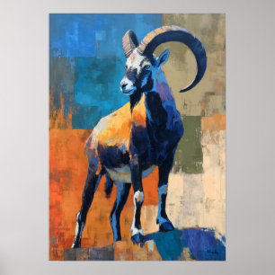 Modern Impressionist Ram Painting Bold Wildlife Poster