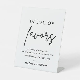 Modern In Lieu Of Favours Wedding Donation Pedestal Sign