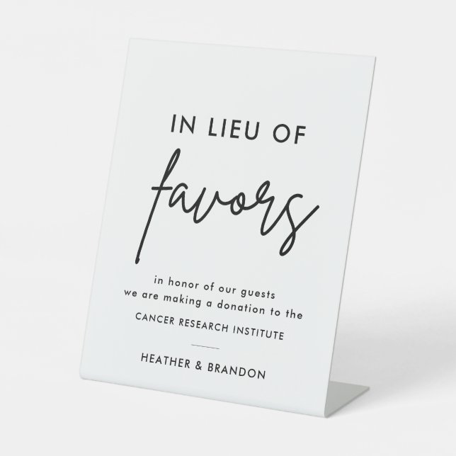 Modern In Lieu Of Favours Wedding Donation Pedestal Sign (Front)