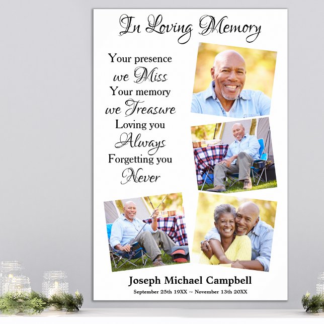 Modern In Loving Memory 4 Photo Funeral Memorial Poster (Creator Uploaded)