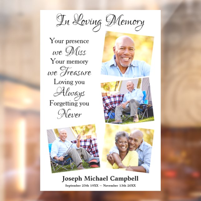 Modern In Loving Memory 4 Photo Funeral Memorial Window Cling (Sheet 2)