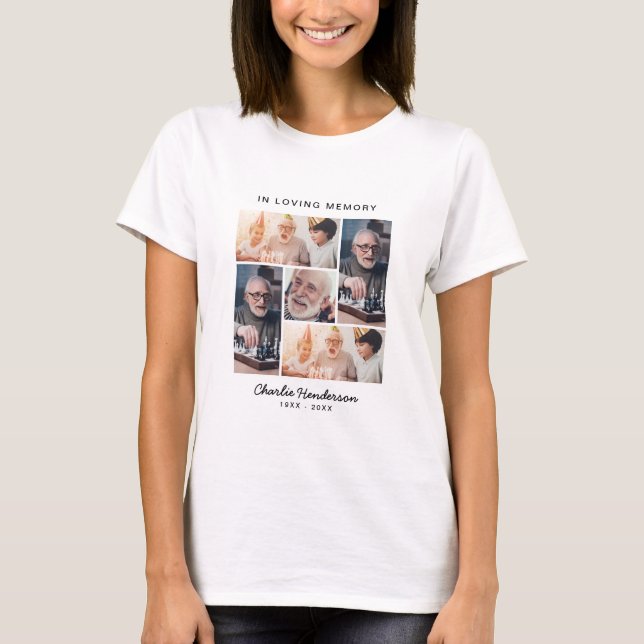 Modern In Loving Memory 5-Photo Funeral T-Shirt (Front)