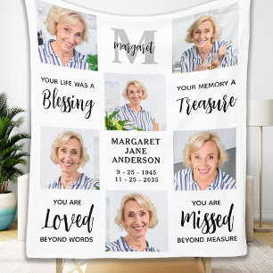 Modern In Loving Memory Custom 6 Photo Memorial Fleece Blanket