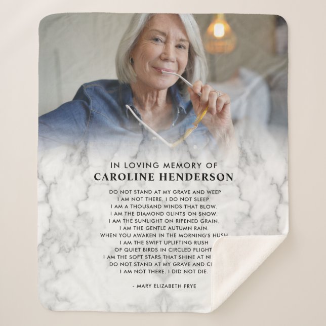 Modern In Loving Memory Marble Photo Keepsake Sherpa Blanket (Front)