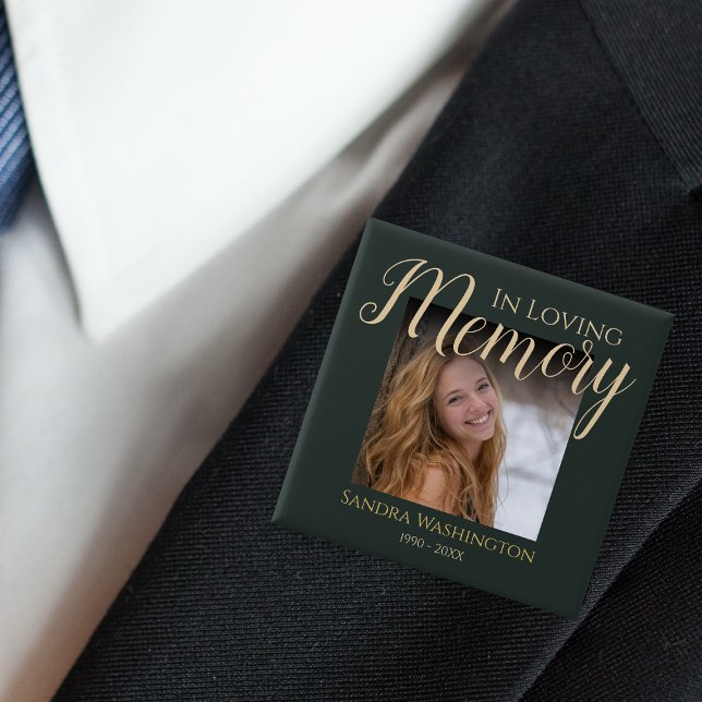 Modern In Loving Memory | Photo Memorial 15 Cm Square Badge (Creator Uploaded)