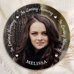 Modern In Loving Memory Photo Memorial Funeral  7.5 Cm Round Badge<br><div class="desc">Honour your loved one with a custom photo memorial funeral button. This unique memorial funeral button keepsake is the perfect gift for yourself, family or friends to pay tribute to your loved one. We hope your memorial forever in our hearts button will bring you peace, joy and happy memories. Quote...</div>