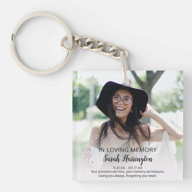 Modern In Loving Memory | Photo Memorial Key Ring (Front)
