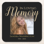 Modern In Loving Memory | Photo Memorial Square Paper Coaster<br><div class="desc">Funeral 'In loving memory' memorial coasters will make the perfect tribute to your love one. Featuring the saying 'in loving memory' a photo,  their name,  and birth/death dates,  over a black background. Font styles,  size and colour can be changed by clicking on the customise further link after personalising.</div>