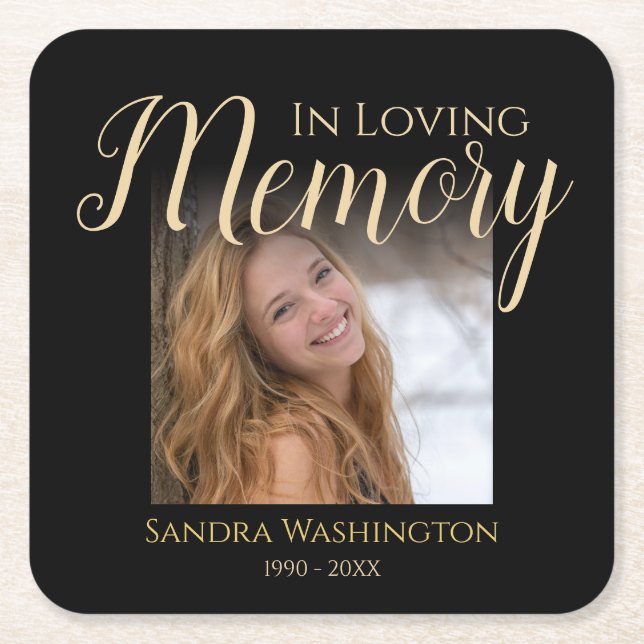 Modern In Loving Memory | Photo Memorial Square Paper Coaster (Front)