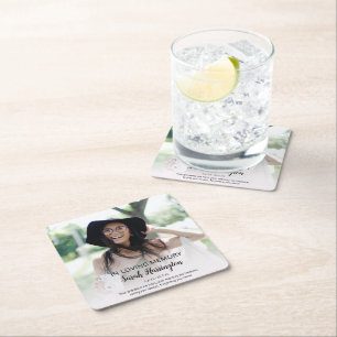 Modern In Loving Memory Photo Memorial Square Paper Coaster