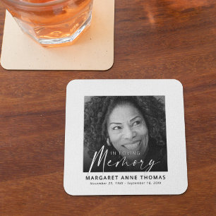 Modern In Loving Memory Photo Memorial Square Paper Coaster