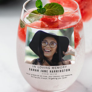 Modern In Loving Memory Photo Memorial Stemless Wine Glass